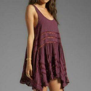 Free People Maroon Dot Trapeze Tunic Dress